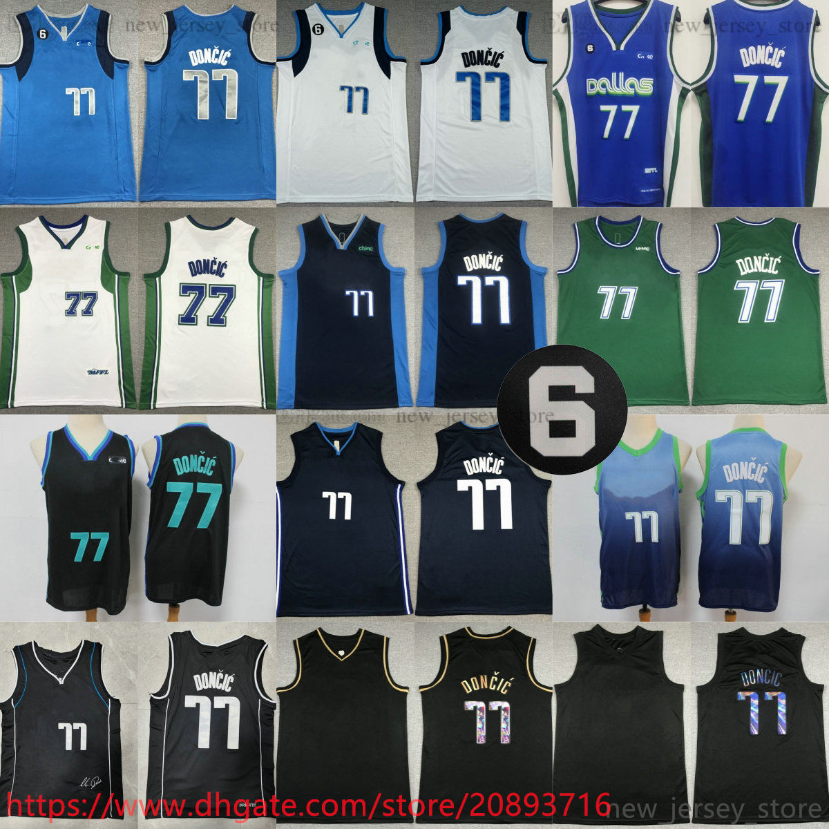 

New Season 6 patch Luka Basketball 77 Doncic Jerseys Stitched Man With Russell 6 Patch Jersey 22-23 Blue City White Black Golden, Aspicture (with team name)
