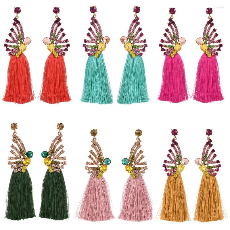 

Dangle Earrings ZHINI Bohemia Ethnic Tassel Long For Women 7 Colors Crystal Drop Earring Rhinestone Jewelry 2022 Brincos