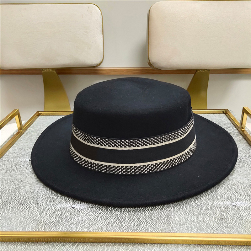 

Luxury Designer Wool Hat Brand High Quality Fashion Bucket Hat Black Fedora Hats For Women Flat Wool Fitted Caps, Extra cost