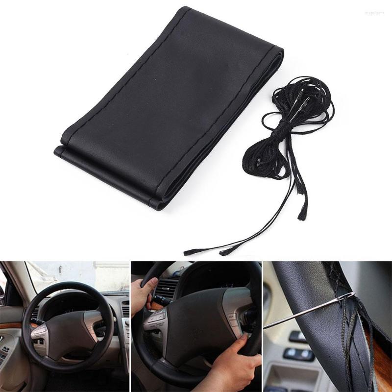 

Steering Wheel Covers Black Cover Universal Professional Car Truck Cowhide 38cm Leather DIY Hand Sewing