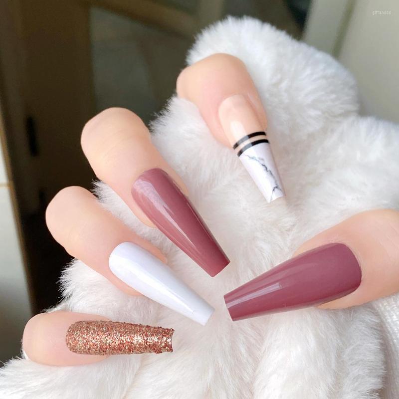 

False Nails 24PCS Fake Nail Patch Long Flat Head Ballet Graffiti Pattern Sweet Style Finished Piece SK88