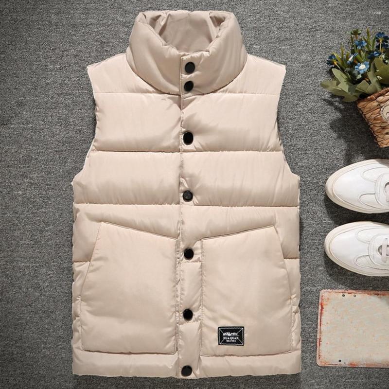 

Men's Vests Men Waistcoat Solid Color Cotton Padded Vest Coldproof Autumn Winter Thicken Single Breasted Sleeveless Coat Streetwear, Black