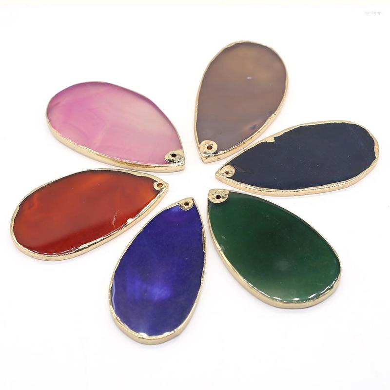 

Pendant Necklaces Natural Stone Gemstone Drop-shaped Multicolor Agate Handmade Crafts Vintage Necklace Accessories For Women Size 35x70mm