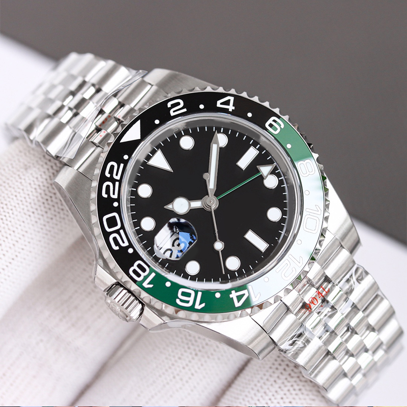 

mens watch left hand ceramic 40mm cola dial automatic movement 904L stainless steel automatic calendar sapphire mirror classic luminous waterproof With box gift