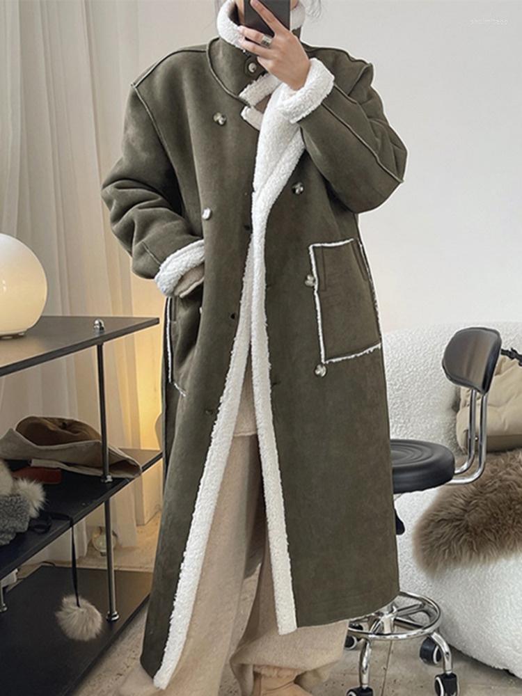 

Women' Fur Lamb Wool Coat Female Two-sided Wear Loose Keep Warm Long Outwear Women' Fashion Clothes 2022 Winter Purple Overcoats H113