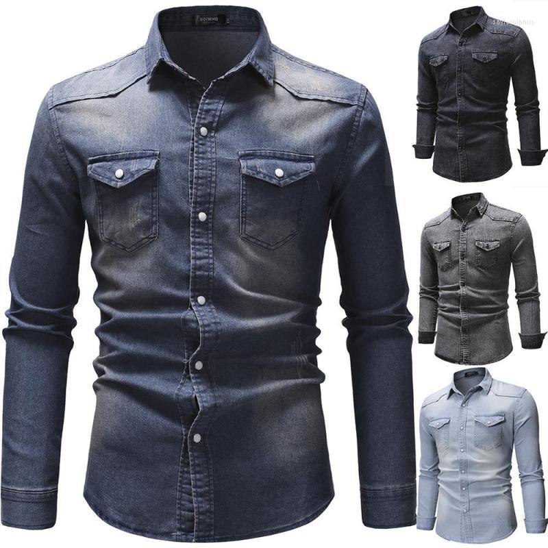 

Men's Casual Shirts 2022 Autumn Simple Blue Long Sleeved Denim Shirt Plus Size Slim British Style Stretch Hip Hop Men