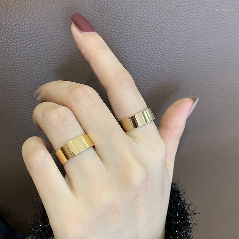 

Wedding Rings YUN RUO 2022 Fashion Simple Stacking Basic Wide Version Glossy Ring Titanium Steel 18K Rose Gold Index Finger For Female