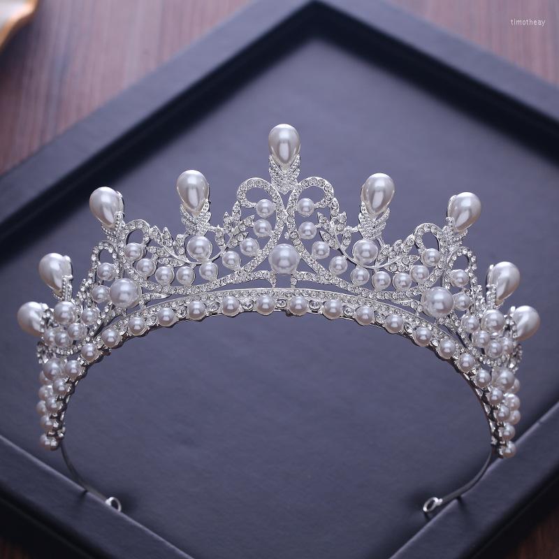 

Hair Clips Tiaras And Crowns Luxury CZ Pearl Princess Pageant Engagement Wedding Accessories For Bridal Jewelry Shine Crystal Crown