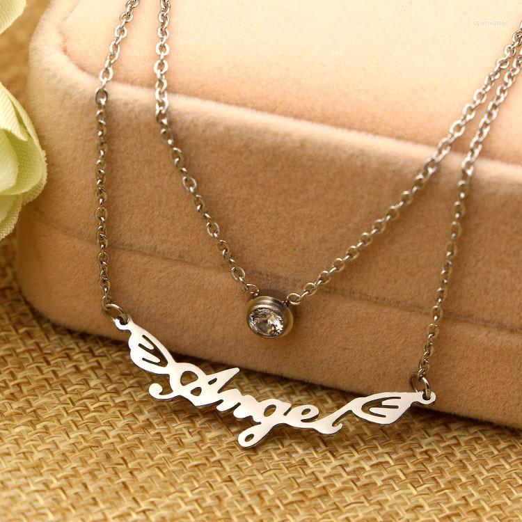 

Chains Star-Style Single Diamond Angel Double-Layer Necklace Titanium Steel Plated 18K Rose Gold Color Clavicle Chain