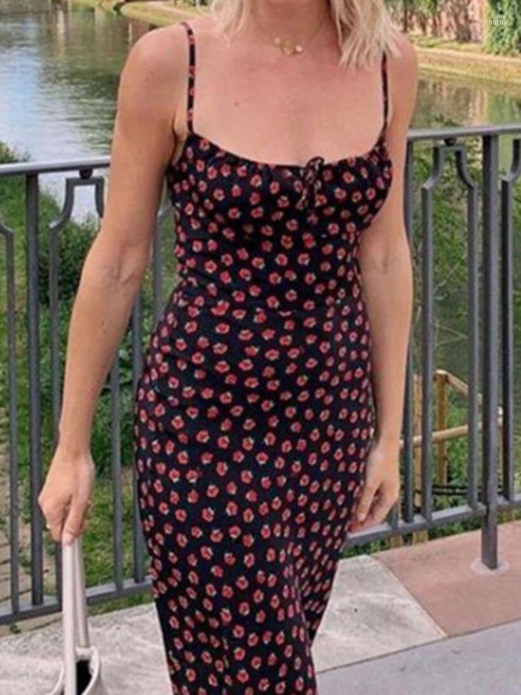 

Casual Dresses Women Summer Elegant Floral Beach Midi Dress Sleeveless Backless Spaghetti Straps Long Vestidos Vintage Bohemian Rose Robe, Blouse