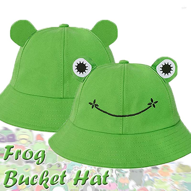

Berets Funny Frog Bucket Hat Women Men Panama Fishing Hats Outdoor Hiking Beach Sunscreen Kids Cartoon Cute Fisherman Caps Bob Cap, Frog ring(no box)