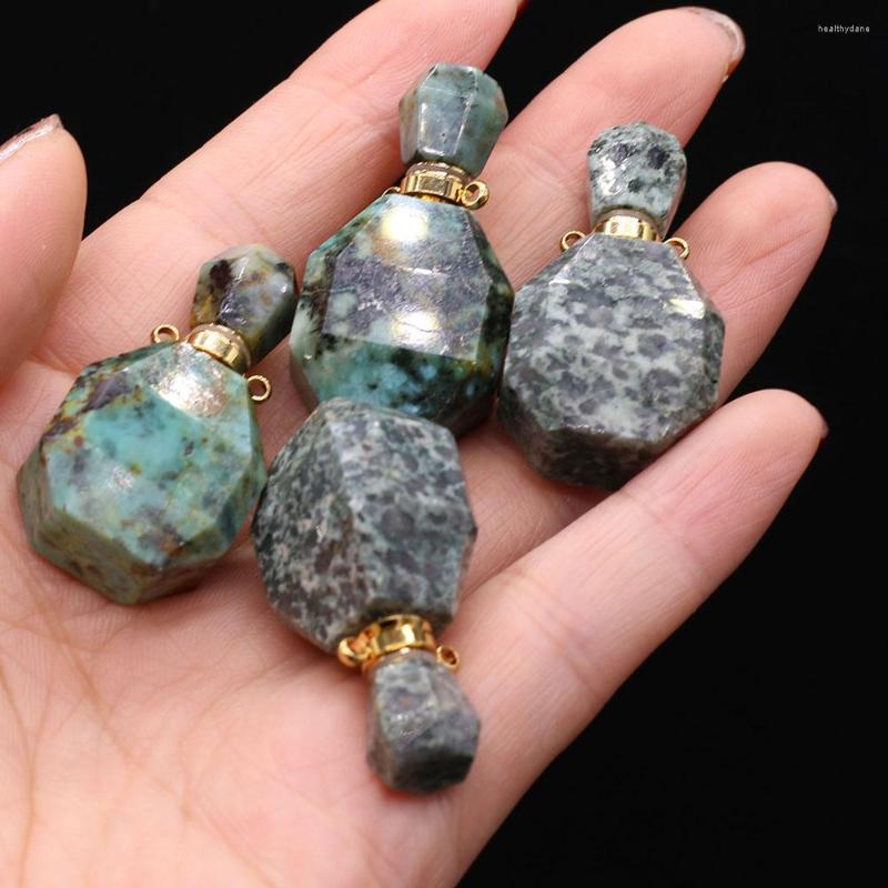 

Pendant Necklaces Natural Stone Perfume Bottle Necklace Essential Oil Spotted African Turquoise Charms For Jewelry Making Gift