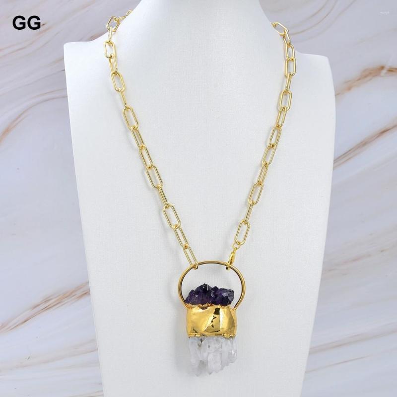 

Pendant Necklaces GuaiGuai Jewelry White Quartzs Druzy Amethysts Luster Rough Necklace Gold Plated Chain 20" For Women