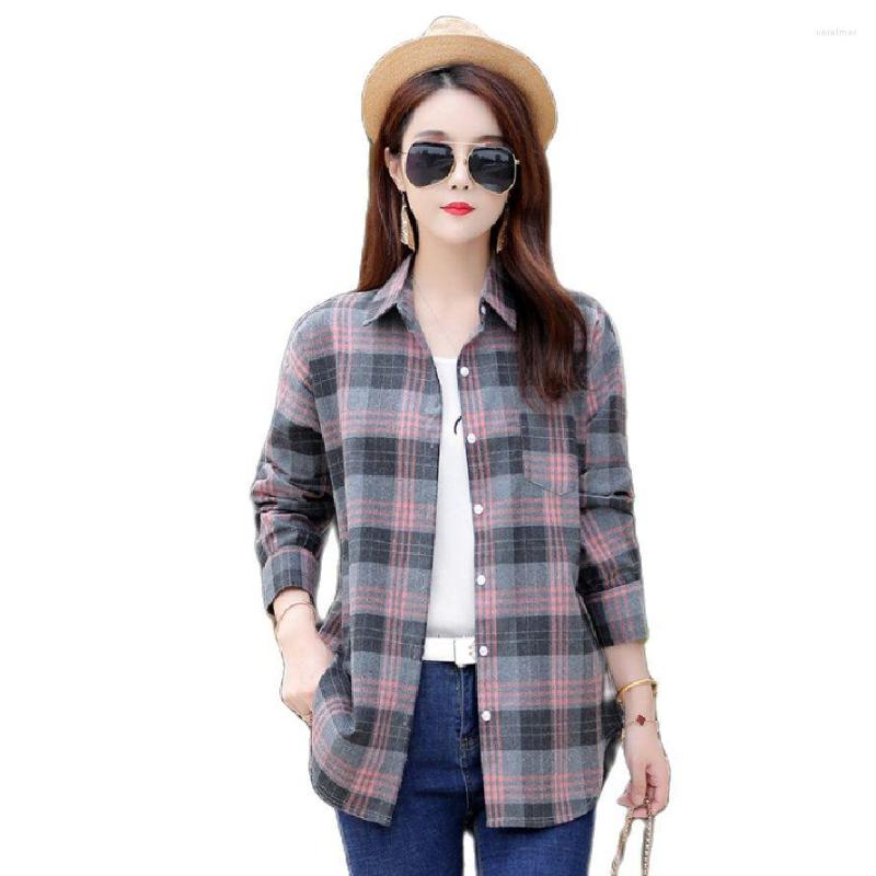 

Women' Blouses Korean Style Long Sleeve Women' Cotton Plaid Shirt Fashion Wild Slim 2022 Spring And Autumn, Aa-2