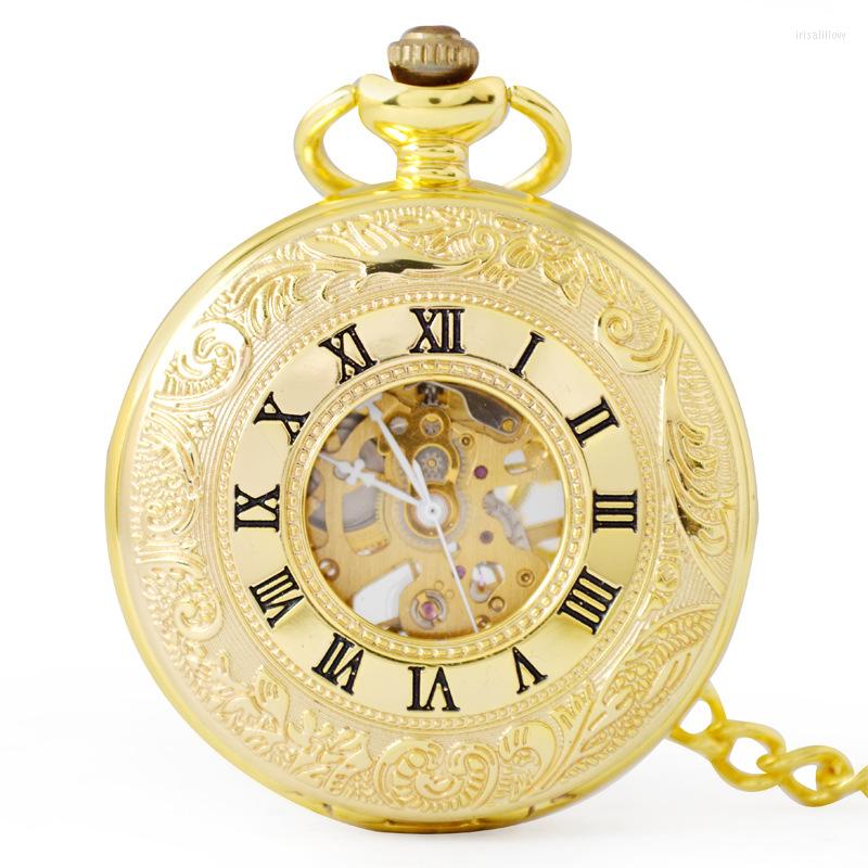 

Pocket Watches Retro Mechanical Watch Men Women Hand Wind Clock Roman Dial With FOB Chain Gift, Black