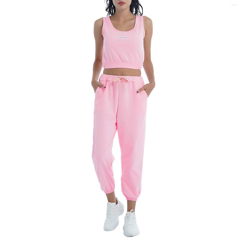 

Women's Two Piece Pants Fashion Women Casual Running Sport Suits Summer Cropped Vest Top And Sweet Set Gym Fitness Outfits Sportswear, Black