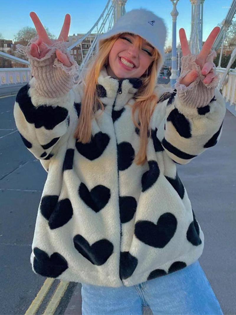 

Women' Down Jackets For Women 2022 Winter Autumn Cashmere Chic Heart Pattern Printing Fashion Street Outerwear Sweet Casual Women, Black