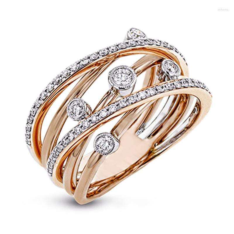 

Wedding Rings Huitan Classic Multi Cross Women Ring Gold/Rose Gold Color Micro Paved CZ Stone Lady Ceremony Party Gift