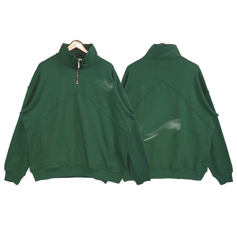 Mens Hoodies Sweatshirts streatwear half zipper solid color men sweater stitching letter embroidery