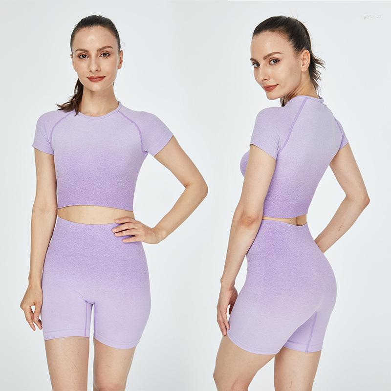 

Active Sets Ombre Women Yoga Set Seamless Leggings 2 Piece Gym Womens Outfits Crop Top Workout Shorts Sports Suit Woman Tracksuit, Purple