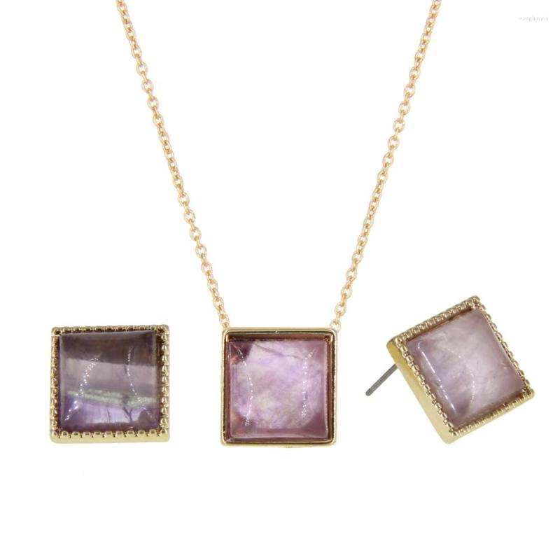 

Necklace Earrings Set Wholesale 6 Lot Mini Small Square Studs With Pendant Jewelry Nature Stone, Picture shown