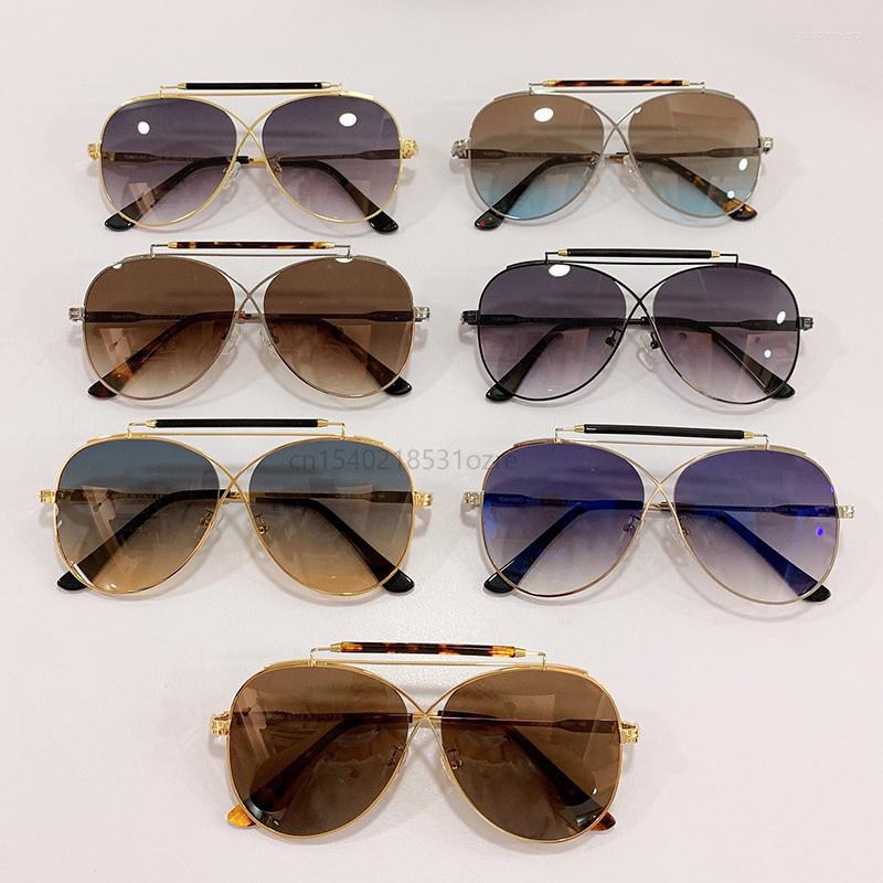 

Sunglasses Luxury Men's Polarized Driving PK FT0818 For Men Women Brand Designer Gradient Vintage Brown Pilot UV400