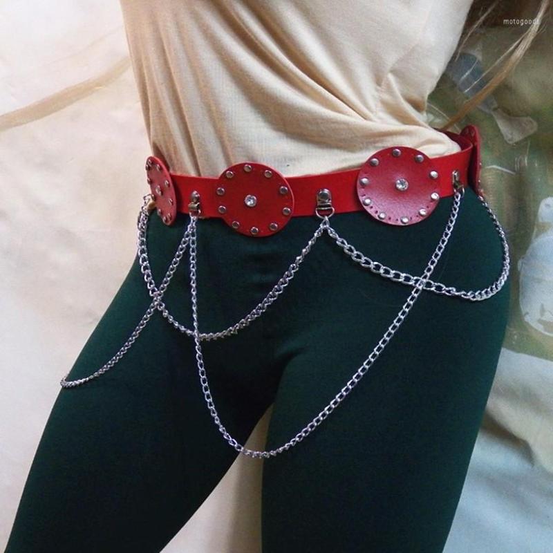 

Belts Women PU Leather Harness Rhinestone Tassel Chain Punk Silver Waist Bondage Garters Adjustable Suspender Straps, Black
