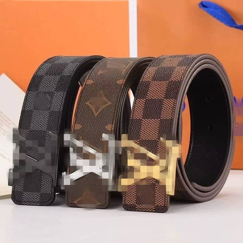 

2022 Fashion Designer belts Men Womens belts Big Gold Buckle Genuine Leather Belt lattice printing no box 20 color 3 8cm width257Z, High quality belt
