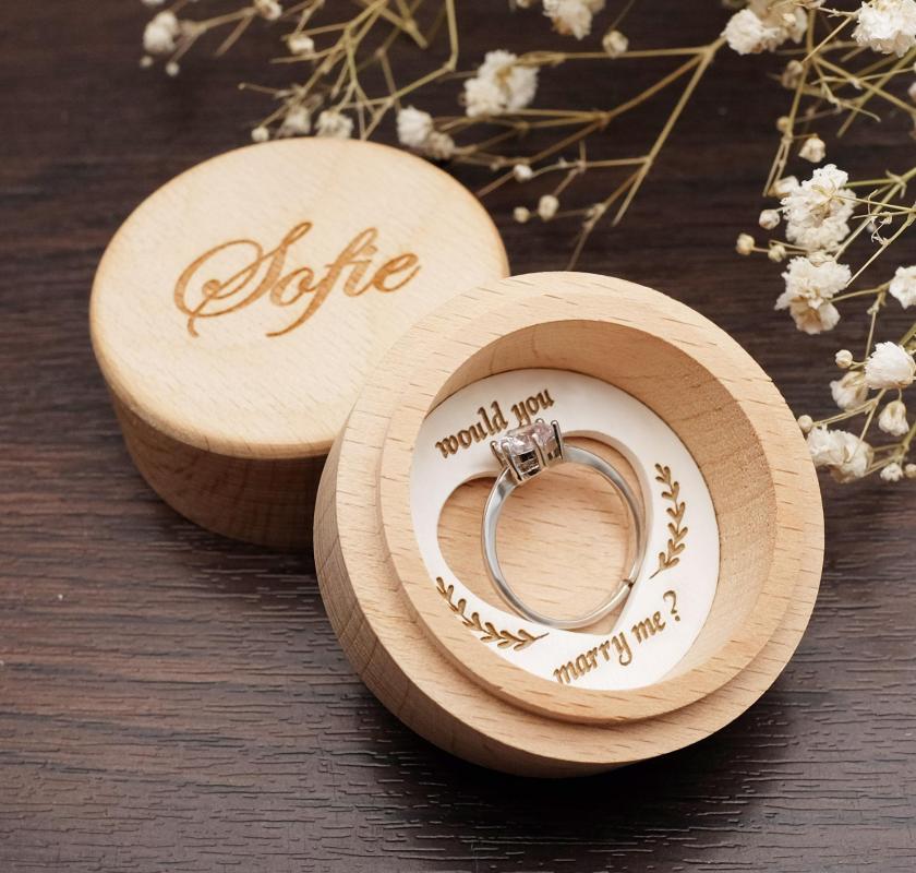 

Jewelry Pouches Would You Marry Me Proposal Ring Box Custom Wedding Engraved Name Wooden Bearer Holder Keepsake Gift