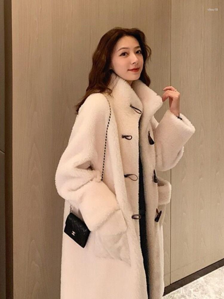 

Women' Fur Faux Coat Vintage Warm Thick 2022 Long Sheep Shearling Women Winter Jackets Teddy Coats Korean Style Jaqueta Feminina, Khaki