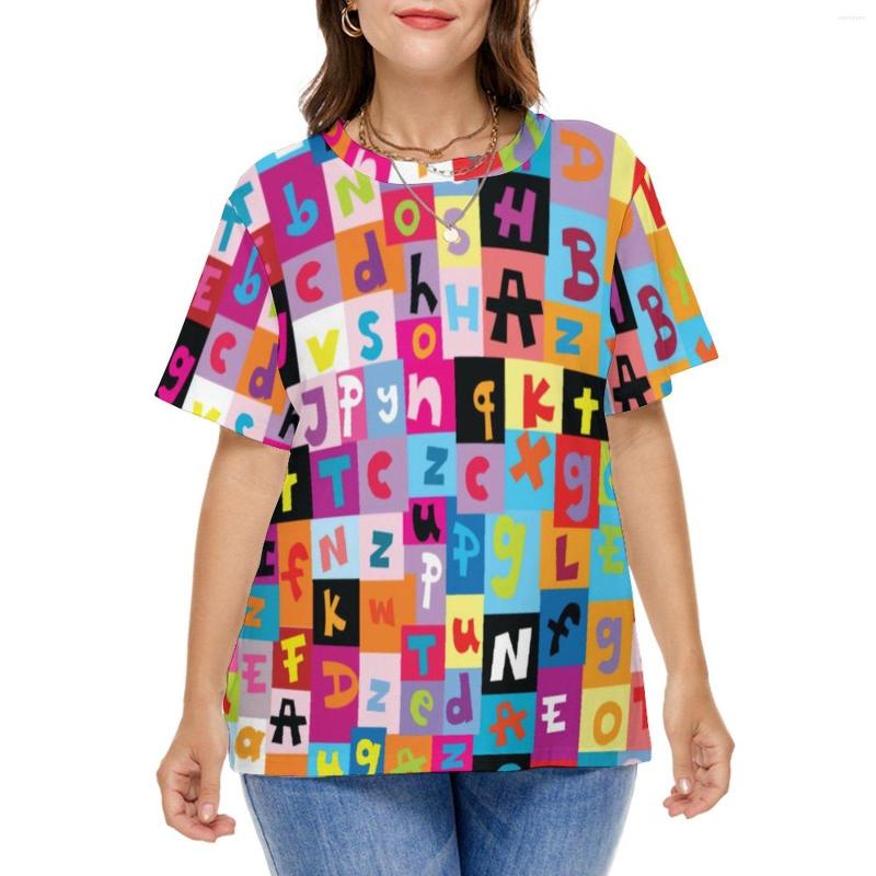 

Shirt Letter Art Print T Shirts Jumble Alphabet Casual Short Sleeve Women Kawaii Tshirt Graphic Clothing Plus Size 5XL 6XL, Style
