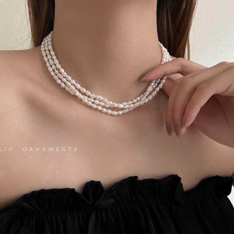 

Choker Minar Classic Baroque Freshwater Pearl Necklace Three Layers Irregular Pearls Strand For Women Wedding Jewelry