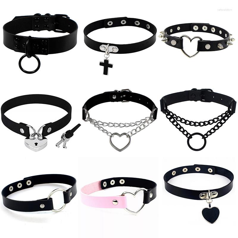

Choker Punk Chocker Sexy Heart Lock Key Rivets Black Goth Chokers Gothic Necklace For Women Hip Hop Cosplay Collar Party Jewelry