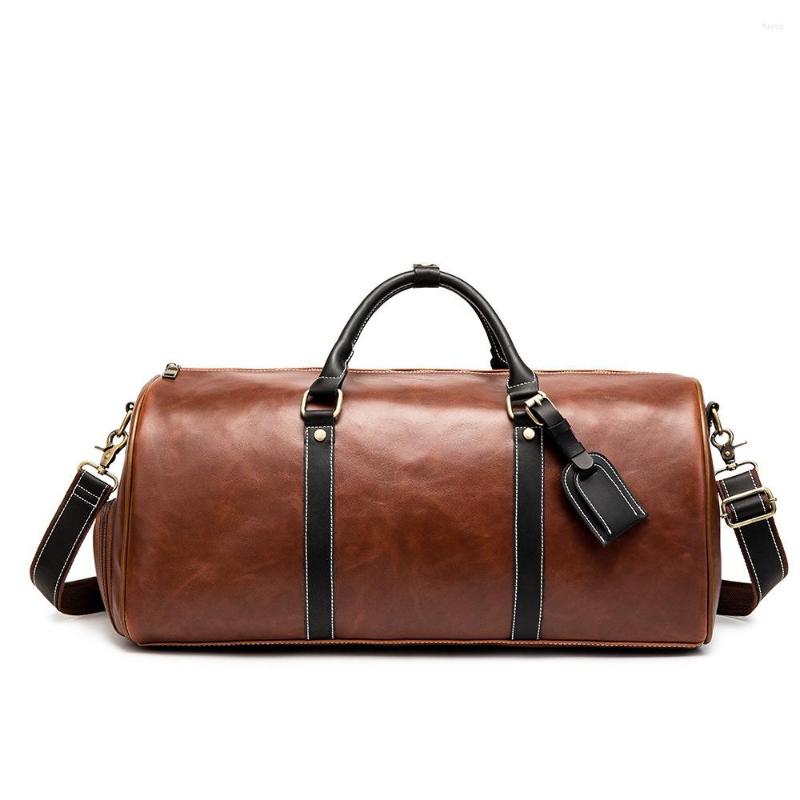 

Duffel Bags Travel Men Vegan Leather Leisure For Women Large Capacity Suitcases Handbags Hand Luggage Duffle Brand, Auburn