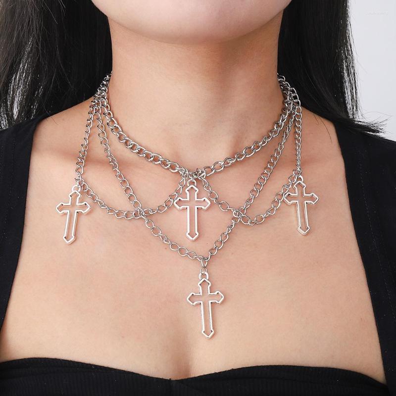 

Pendant Necklaces Fashion Trend Cross Necklace For Women Goth Accessories Gothic Multi- Collarbone Chain Aesthetic Holiday Gift