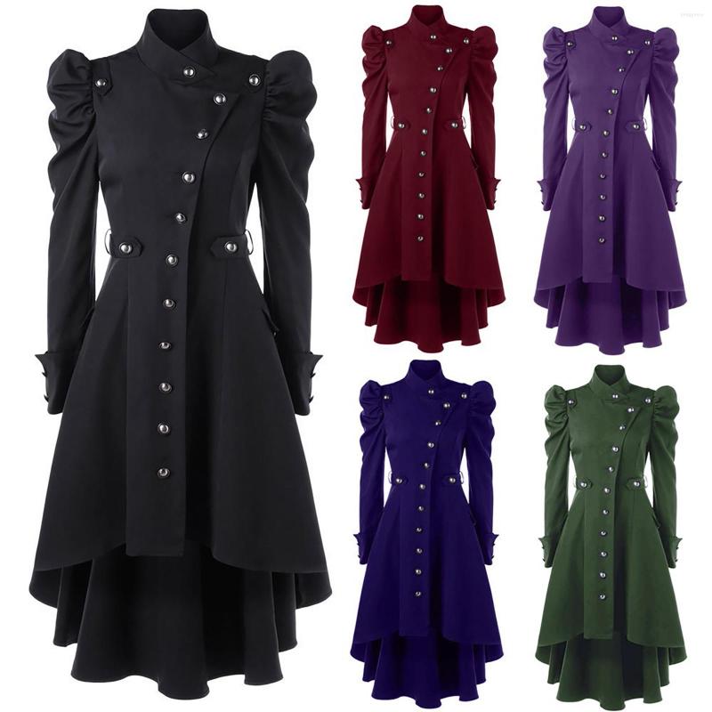 

Women' Trench Coats Black Coat Women Ladies Retro Steampunk Jacket Gothic Overcoat Irregular Hem Vintage Long Sleeve Dress Medieval Costume