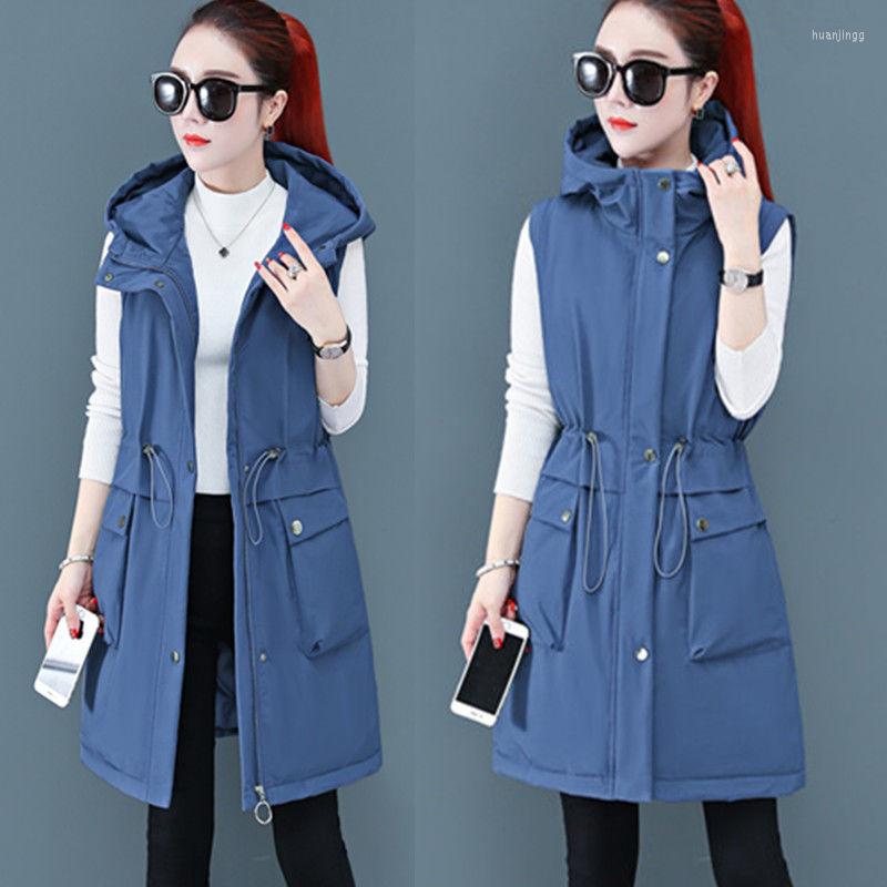 

Women's Vests 2022 Autumn Winter Women Cotton Padded Vest Female Fashion Casual Sleeveless Slim Warm Korean Simple Long Waistcoat W343, Black