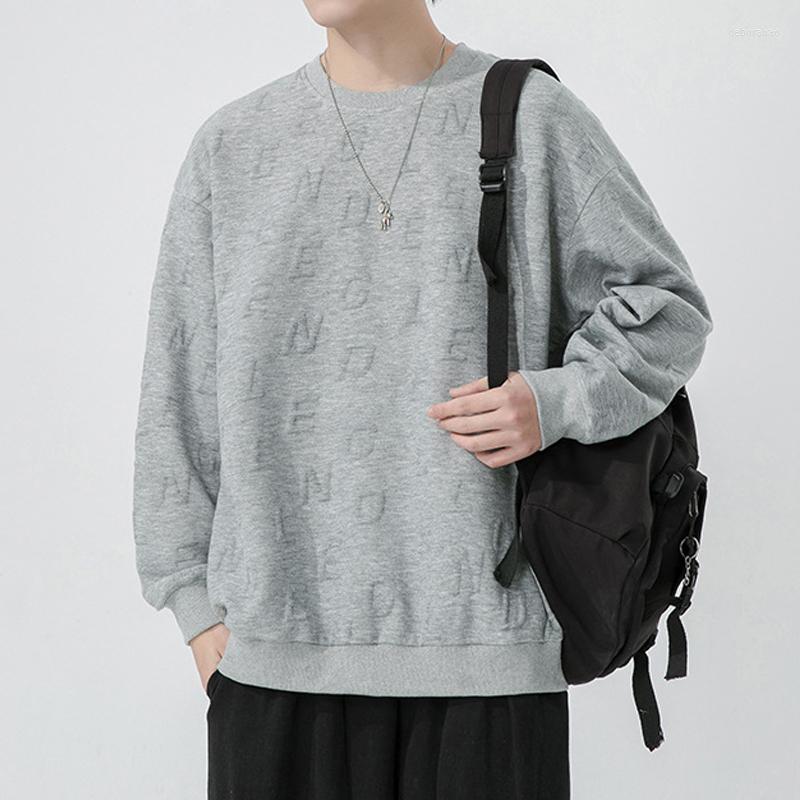 

Men's Hoodies DUYIT Round Neck Pullover Letter Jacquard Men's Sweater Spring/Autumn Solid Color Versatile Casual Loose Top, Black