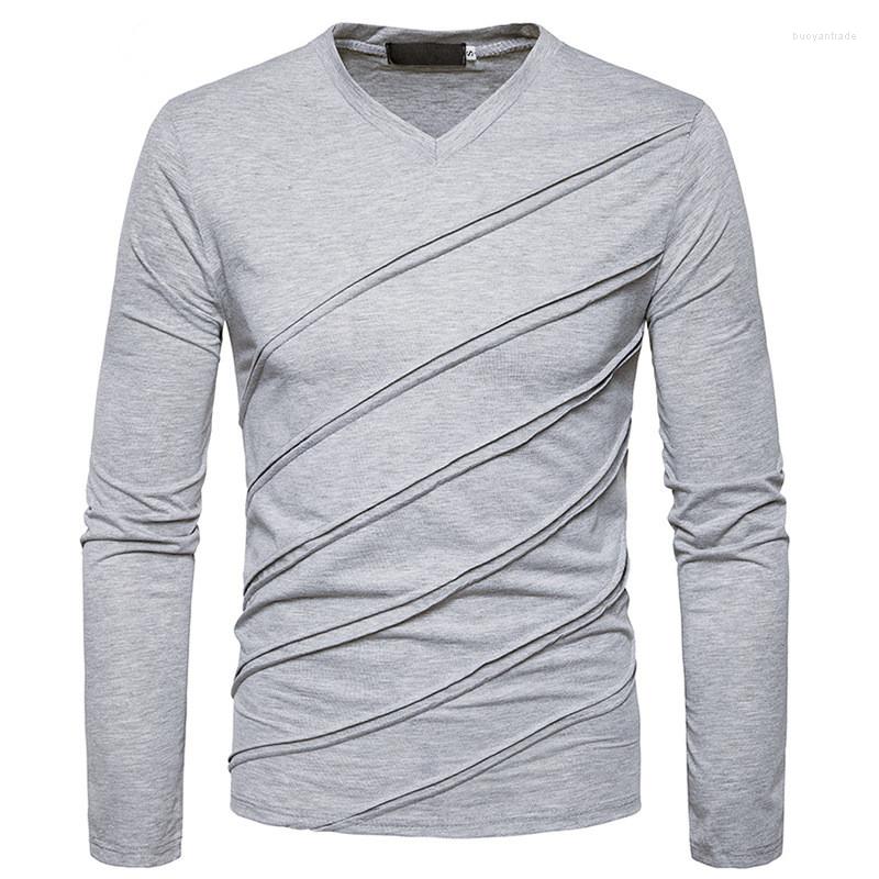

Men' T Shirts Striped Shirt Men 2022 Autumn Slim Fit T-shirt Long Sleeve V-neck Male Hip Hop Tee Homme Casual, Black