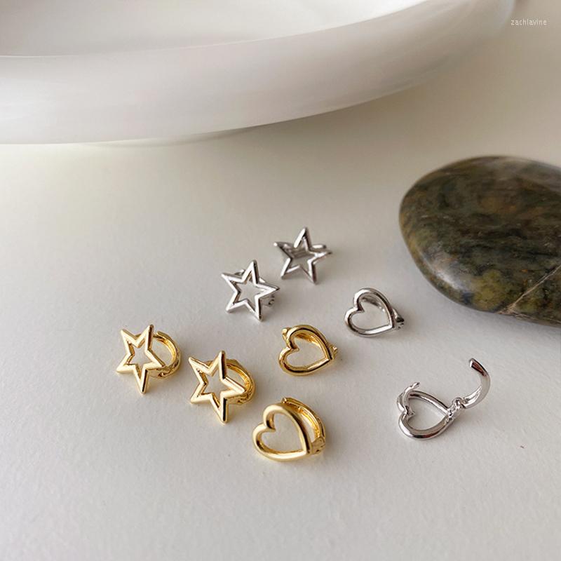 

Hoop Earrings WTLTC Vintage Small Hollow Heart Star Statement Metal Ear Buckle Minimalist Charms For Women