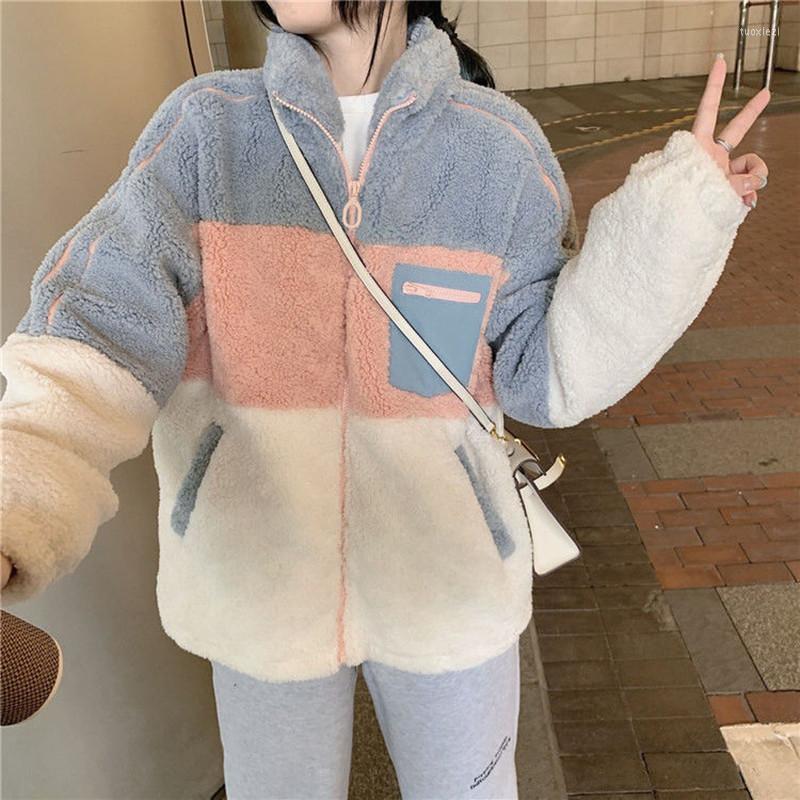 

Women' Fur Herstory 2022 Winter Lamb Wool Coat Women Plus Velvet Thicken Korean Style Loose Warm Splicing Sweet Lambswool Outerwear, Picture shown