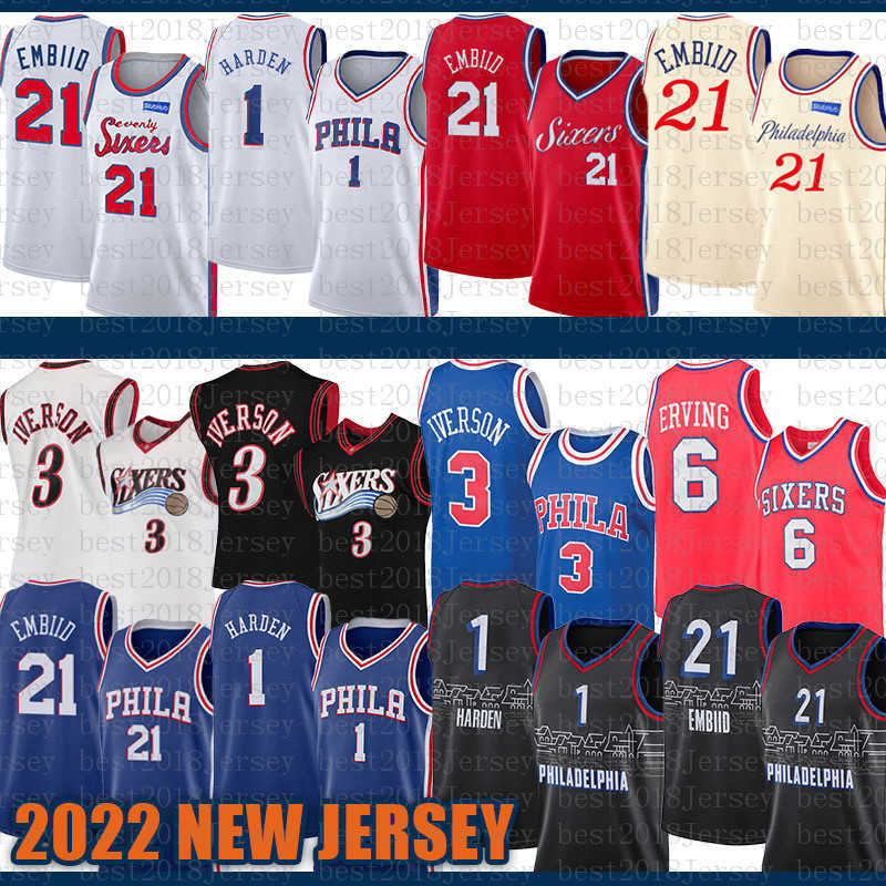 

Men 2022 New James 1 Harden Basketball Jerseys Joel 21 Embiid Allen 3 Iverson Julius 6 Erving Cheap Yellow, Jersey