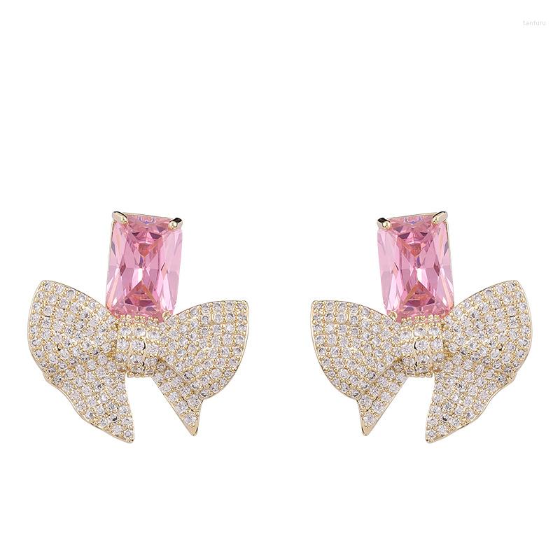 

Dangle Earrings Korean Fashion Sweet Bowknot Stud For Women Micro Pave Cubic Zirconia Ear Studs 925 Silver Needle Trend Jewelry