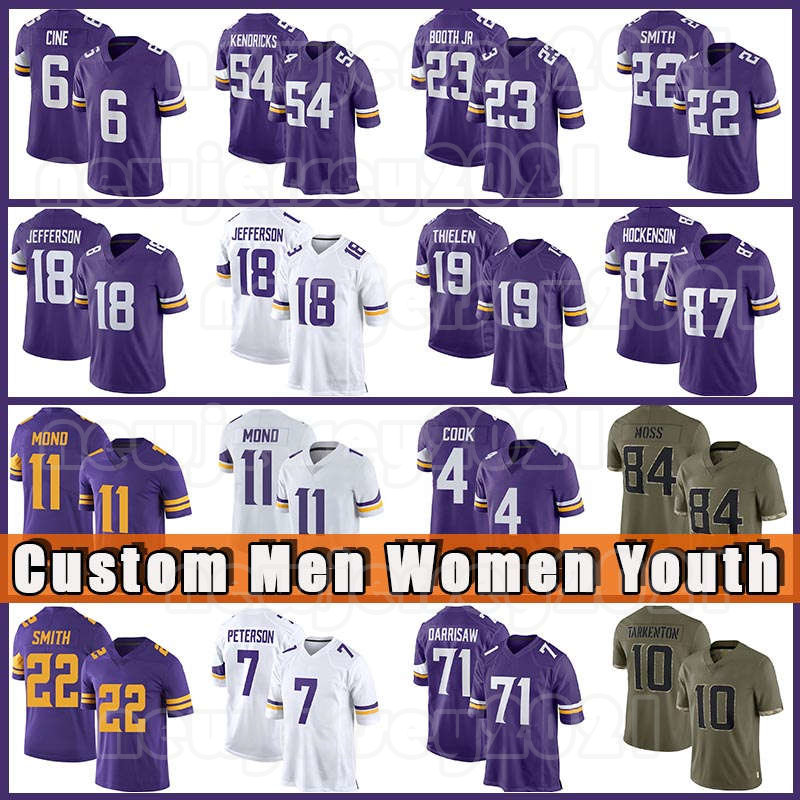 

18 Justin Jefferson 19 Adam Thielen Football Jerseys Dalvin Cook Lewis Cine Danielle Hunter Harrison Smith Minnesota Vikings T.J. Hockenson Randy Moss Kirk Cousins, Custom men (w j r)
