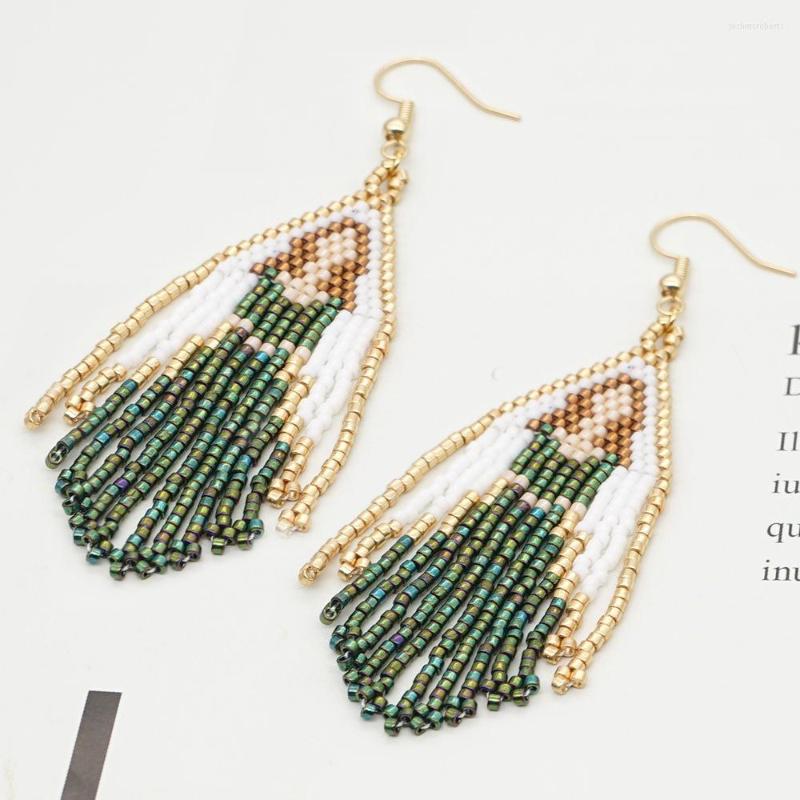 

Dangle Earrings Religious Belief Retro Ethnic Style Miyuki Rice Beads Hand-woven Virgin Mary Long Tassel Vintage Jewelry Drop