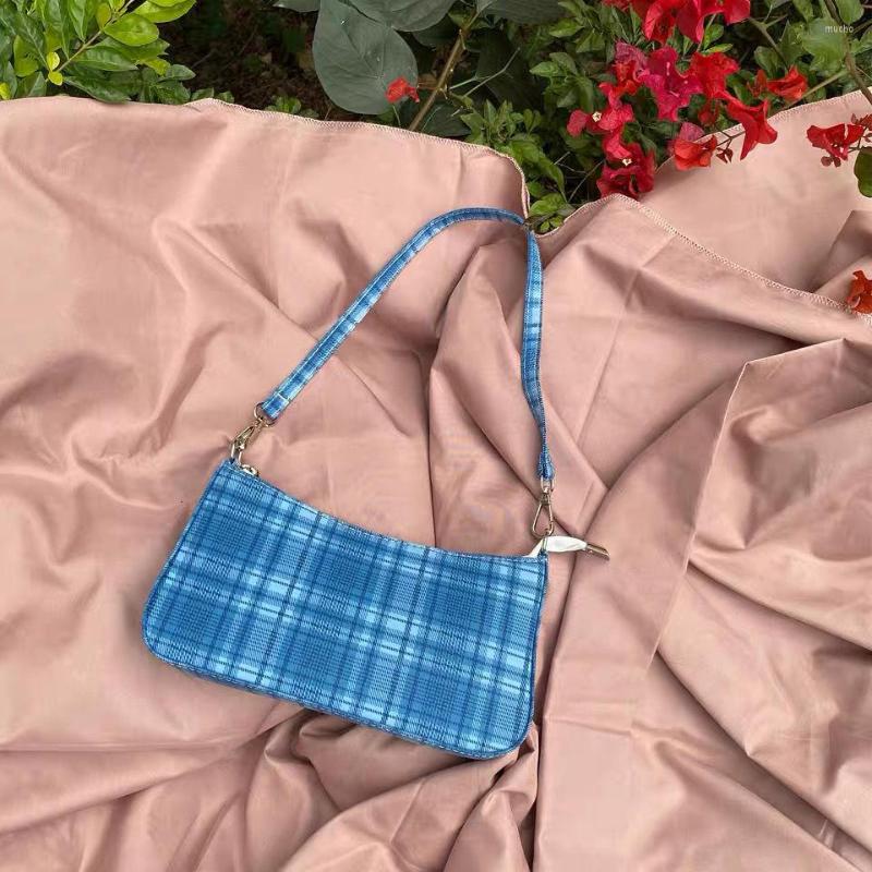 

Evening Bags Fashion Women's Tote Bag Simple Plaid Polyester Female Single Shoulder Underarm Ladies Small Portable Purses And Handbags, White