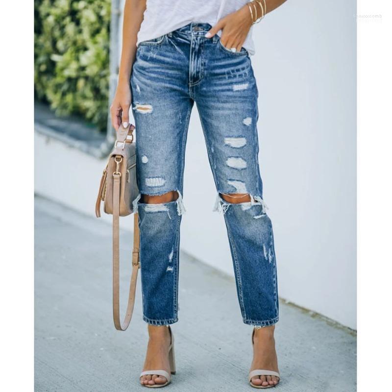 

Women' Jeans Women' 2022 Fashion Fall Casual -selling High Street Clothing Solid Color Waist Slim-fit Ripped, Blue