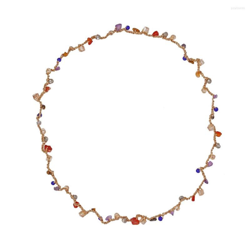 

Chains Exaggerated Bohemian Weave Stone Necklace Long Retro Ethnic Handmade Beaded Statement Accessories