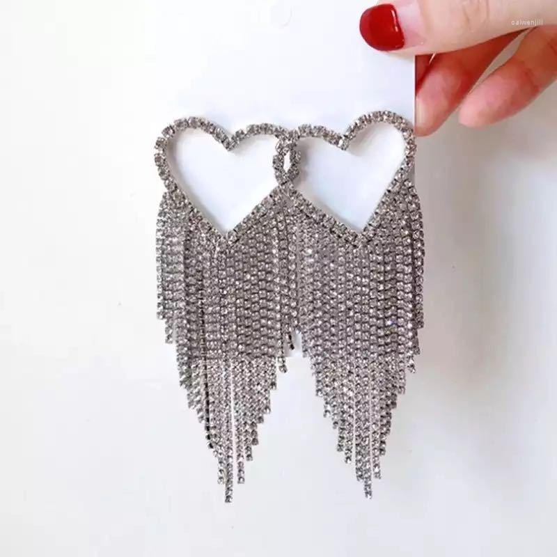 

Dangle Earrings XIALUOKE Long Tassel Hollow Out Heart Drop For Women Luxury Elegant Mosaic Rhinestone Large Statement Jewelry