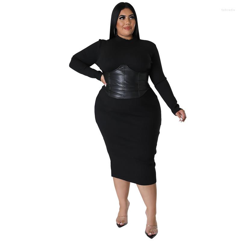 

Plus Size Dresses Fashion Elegant Big Beautiful Women Midi Dress Long Sleeve Female Robe Patchwork Girls Vestidos Lady's Pencil